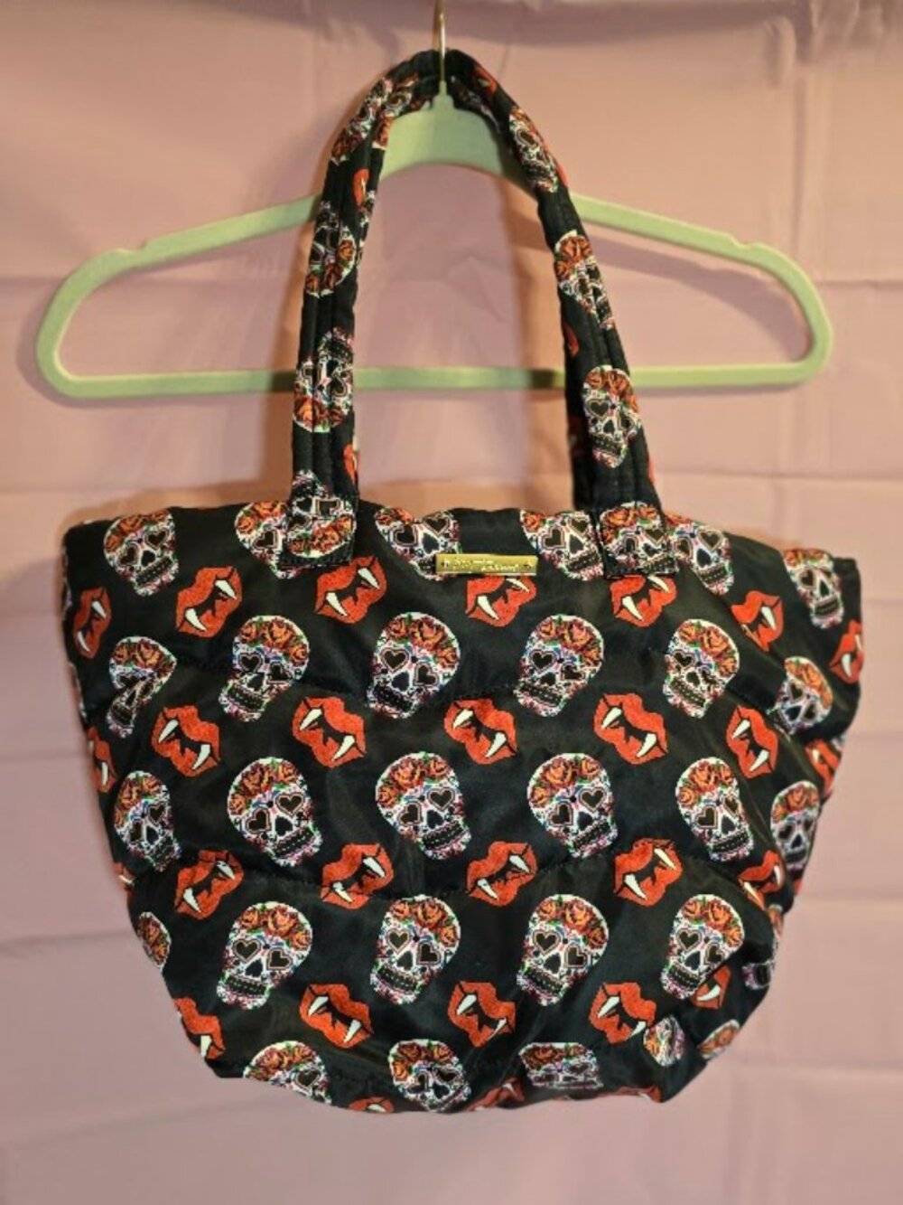 Betsey Johnson "Bite Me" Sugar Skull & Vampire Lips Tote